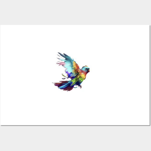 Colorful parrot flapping wings Wall Art by baksuart